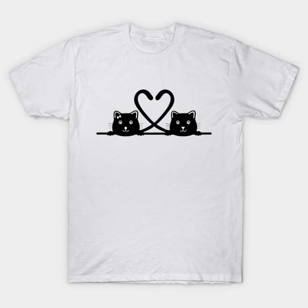 Black cats in love T-Shirt by ADERIUM